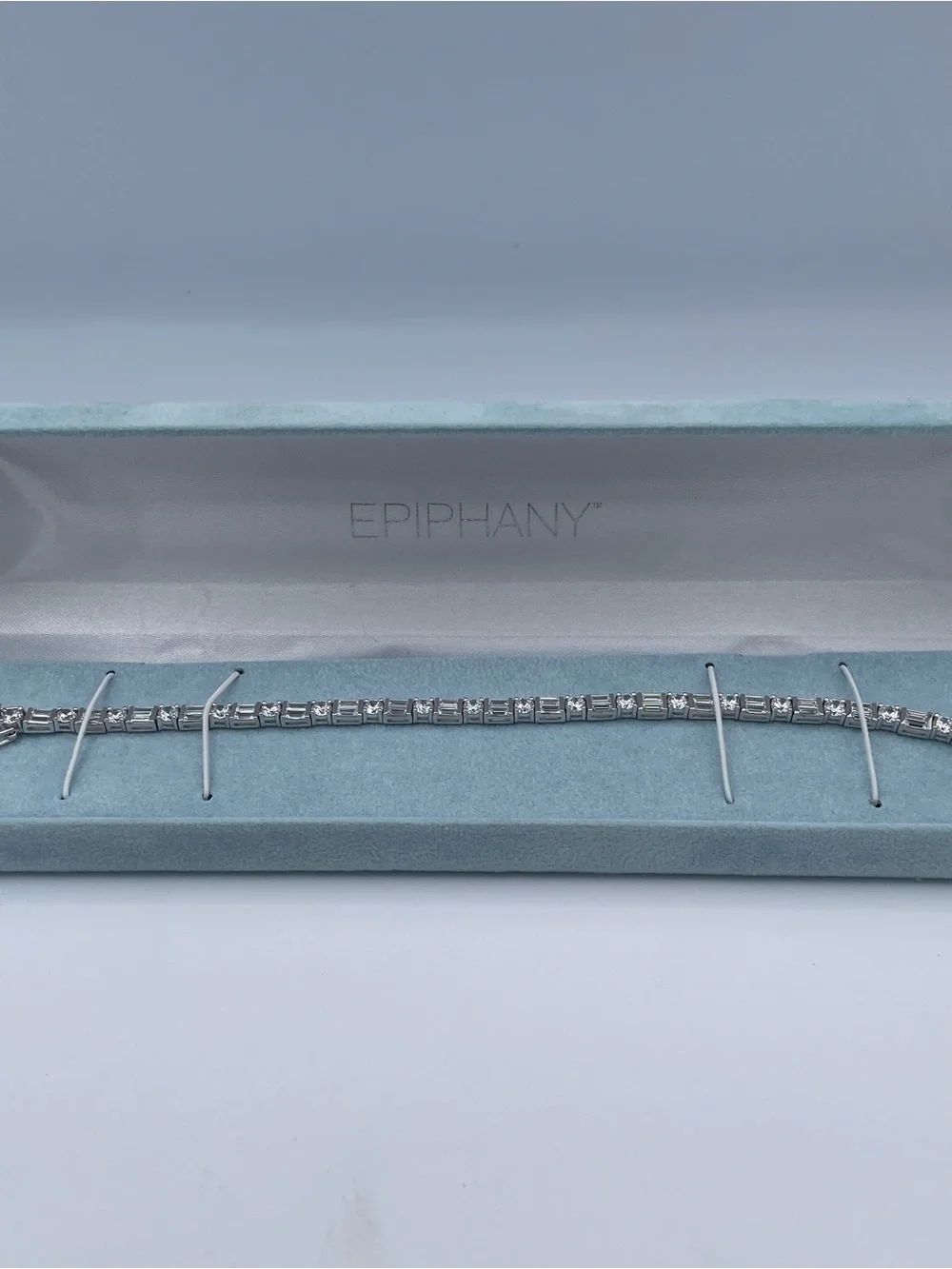 Epiphany 925 Sterling Silver Platinum Clad CZ Tennis Bracelet Baguette Round CZ
